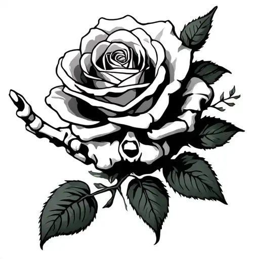skeleton hand and rose made tattoo design idea