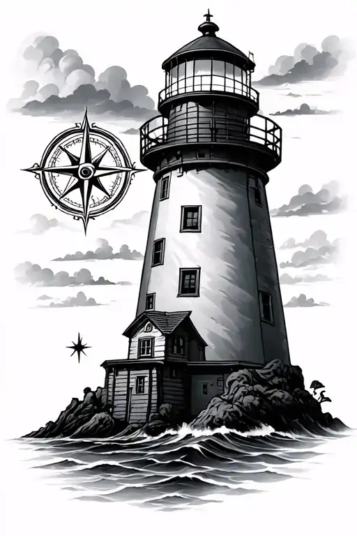 Lighthouse and compass tattoo design idea
