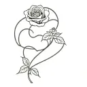 includes a cursive G, a rose and a heart. Black and white, masculine tattoo design idea