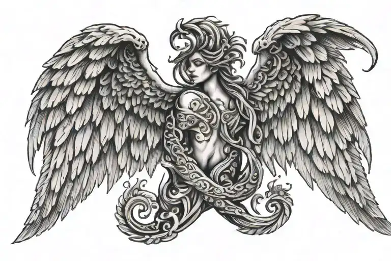 half demon half angel wings tattoo design idea