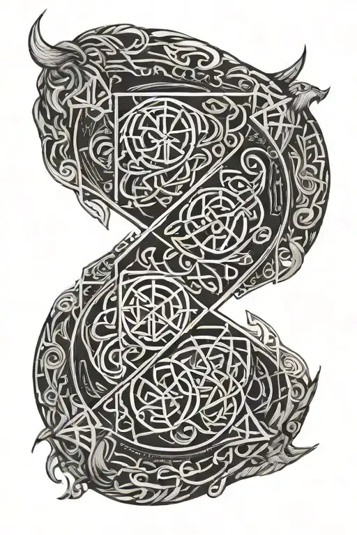 viking runes, leo zodiac sign, family astrological sign tattoo design idea
