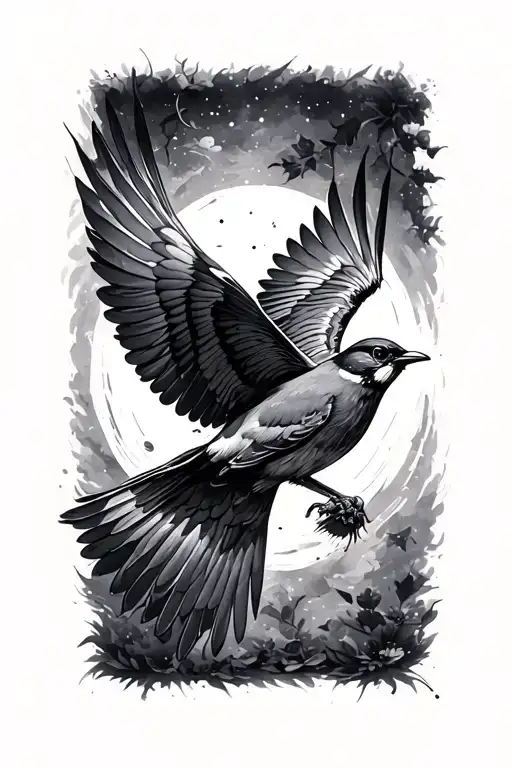 Fine Line Bird in flight  tattoo design idea