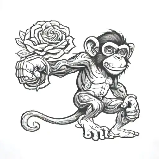 monkey boxing, roses outside, text rolling with the punches, on leg tattoo design idea