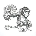 monkey boxing, roses outside, text rolling with the punches, on leg tattoo design idea
