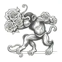 monkey boxing, roses outside, text rolling with the punches, on leg tattoo design idea
