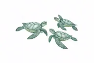 family of 3 sea turtle swimming tattoo design idea