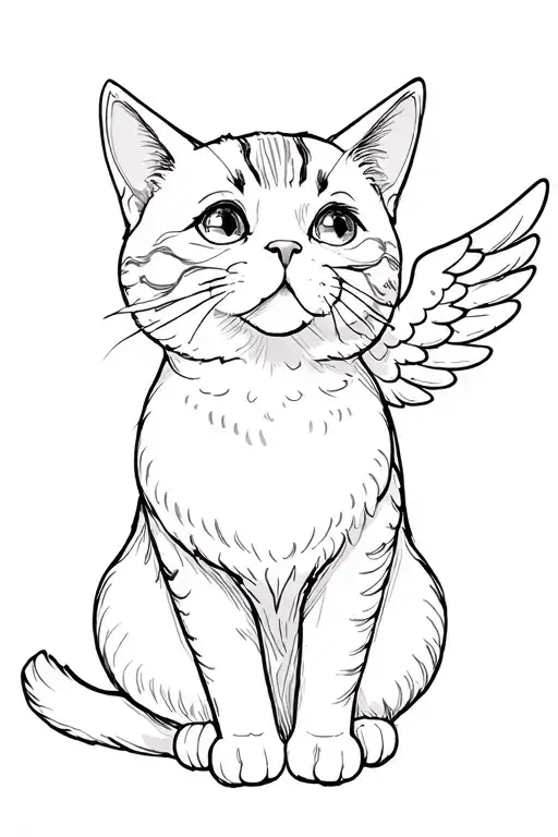 simple cat angel blowing a kiss tattoo design idea