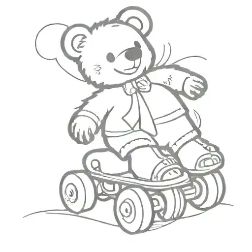 fluffy  teddy bear roller skating with skates tattoo design idea