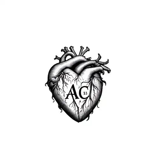 heart with the initials A C H P Lovecraft tattoo design idea