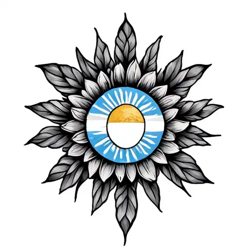 geometric/ornamental floral tattoo with the sun from Argentina flag in the middle tattoo design idea