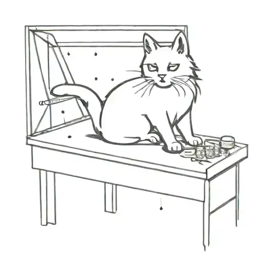 longhair cat playing pinball in the rain tattoo design idea