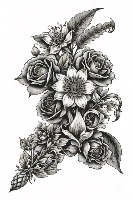 playing cards, pack of Cigarettes, wild flowers intertwined tattoo design idea