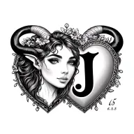 Taurus Couple, heart locket, 6.15.24, The letter J, and  script font writing: Locked In tattoo design idea