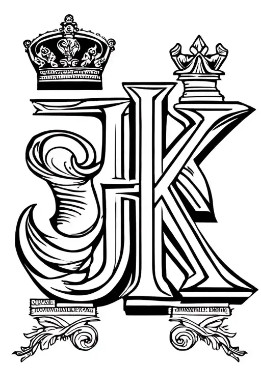 "J letter queen and k is king" chess pieces tattoo design idea