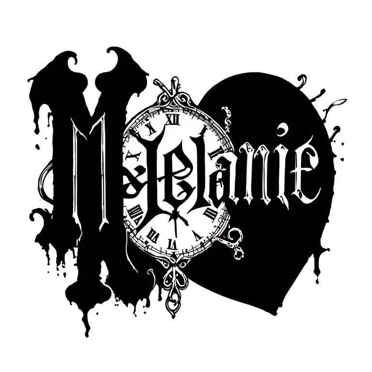 "Mélanie" clock Coeur chain tattoo design idea