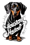 linear silhouette of a dachshund, one line, incorporating the name Houston into the middle of the dogs outline tattoo design idea