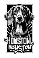 linear silhouette of a dachshund, one line, incorporating the name Houston into the middle of the dogs outline tattoo design idea