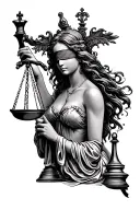 lady justice playing chess with blindfold on  tattoo design idea