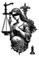 lady justice playing chess with blindfold on  tattoo design idea