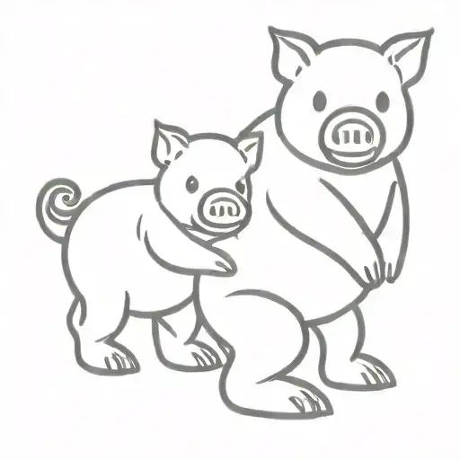 pig stuffed animal holding hands with a teddy bear  tattoo design idea