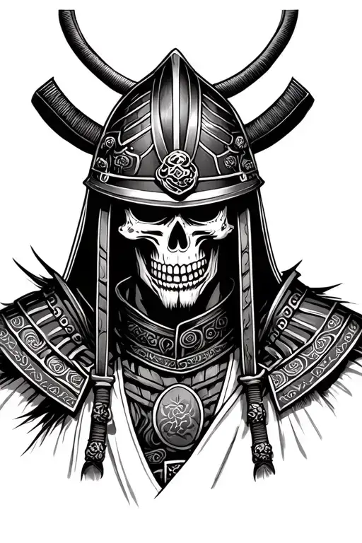Samurai that has a skull face wearing a helmet  tattoo design idea