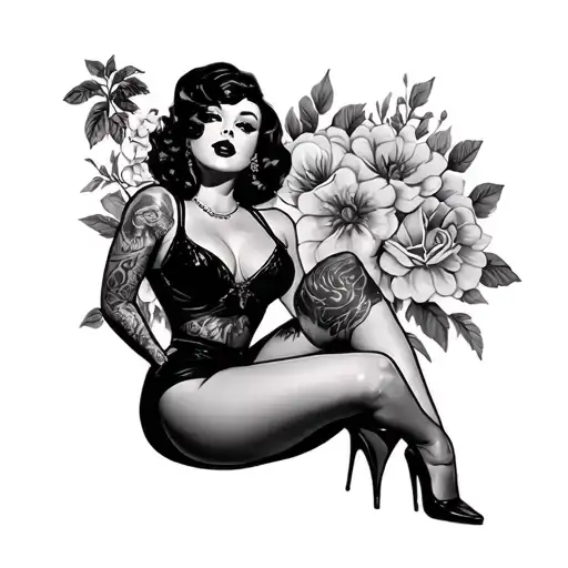 Pin Up Girl sexy girl sitting tattoo design idea