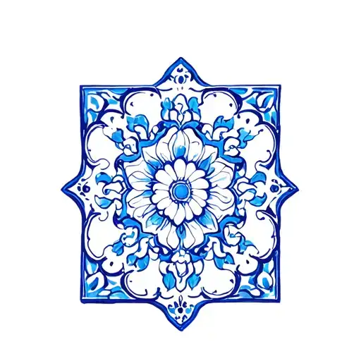 blue fine portuguese tile tattoo design idea
