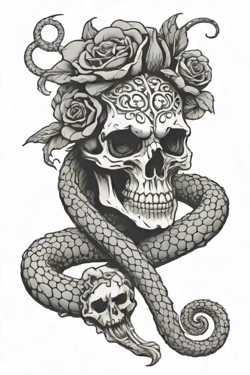 king cobra rose crow skull tattoo design idea