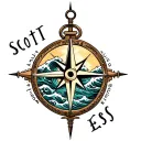 "Scott" compass, ocean waves tattoo design idea