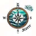 "Scott" compass, ocean waves tattoo design idea