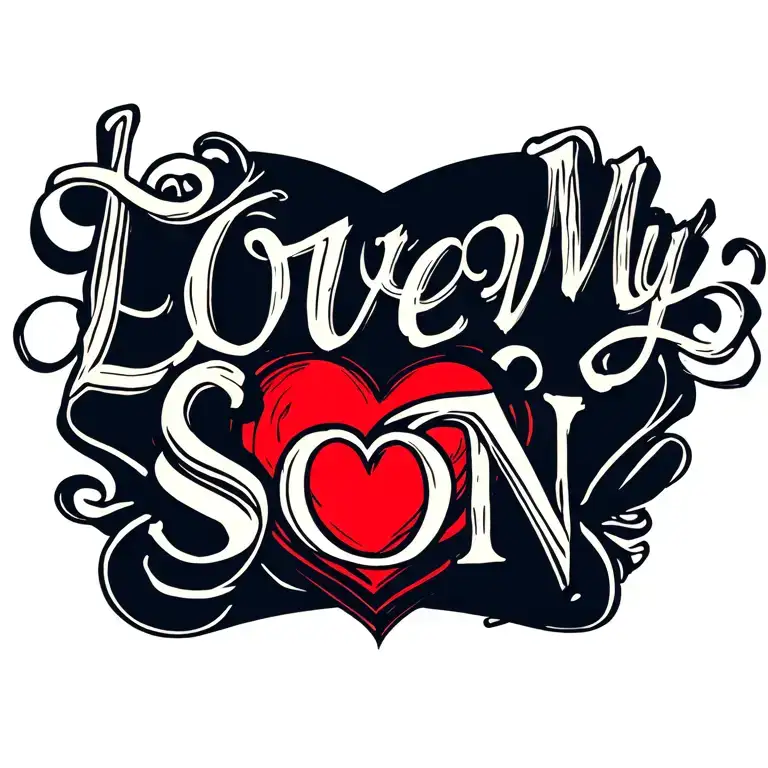 "Love My Son" red heart intertwined tattoo design idea