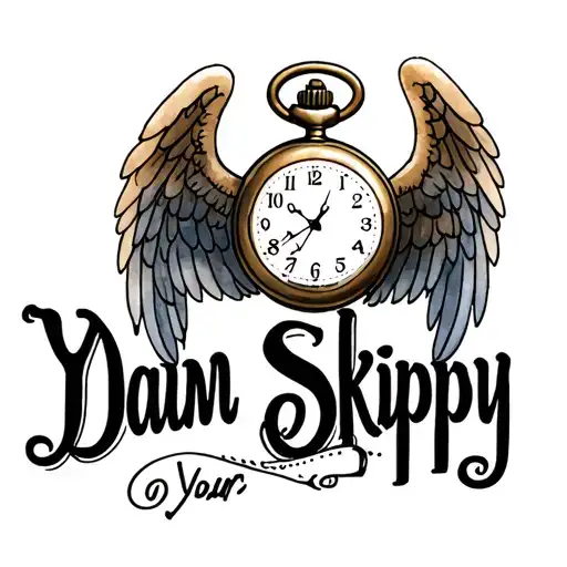 "Your Dam Skippy" "Your Dam Skippy" pocket watch angel wings tattoo design idea
