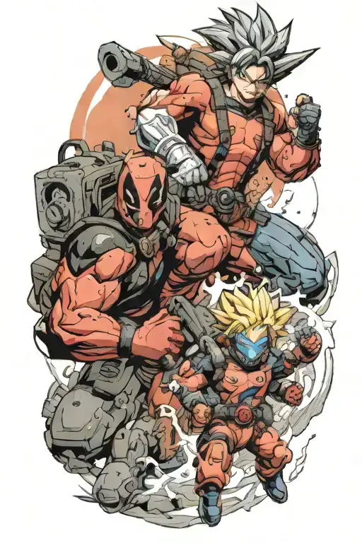 Goku with Deadpool and master chief tattoo design idea