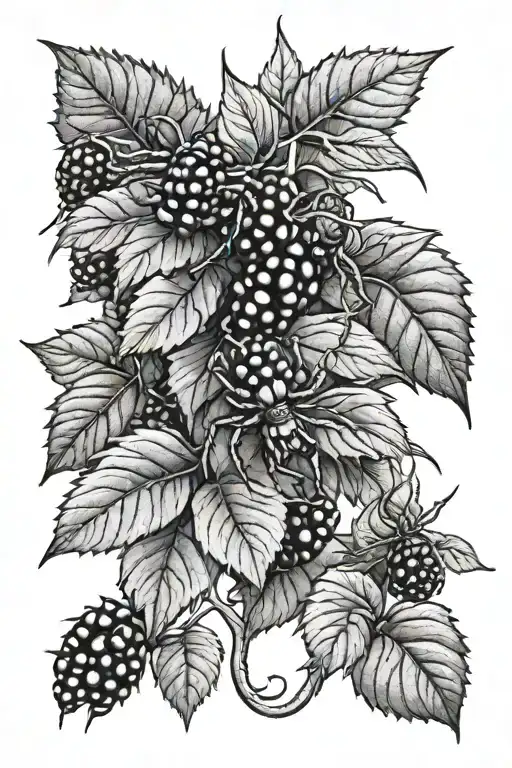 Blackberry plant with thorns and a spider tattoo design idea