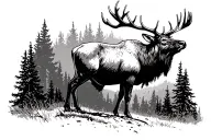 bull elk nature scene tattoo design idea