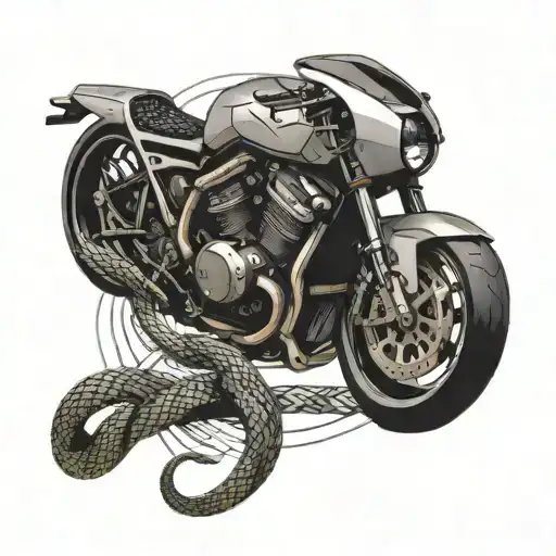 A sleek and modern tattoo featuring a sport motorcycle intertwined with a snake, symbolizing speed and agility tattoo design idea