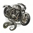 A sleek and modern tattoo featuring a sport motorcycle intertwined with a snake, symbolizing speed and agility tattoo design idea