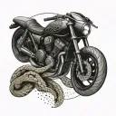 A sleek and modern tattoo featuring a sport motorcycle intertwined with a snake, symbolizing speed and agility tattoo design idea