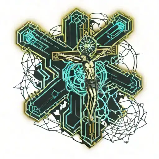 crucifix with thorns twisting tattoo design idea