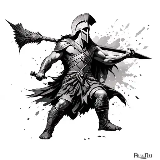 Spartan Warrior in battle tattoo design idea