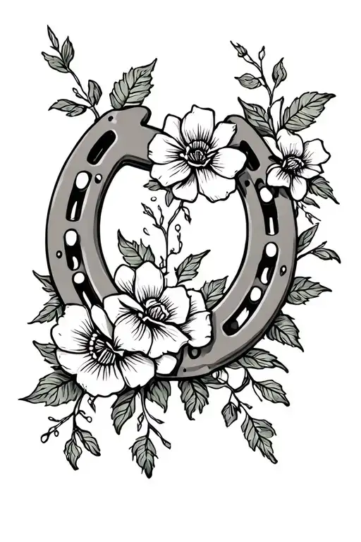 interlocking horseshoes with flower accents tattoo design idea