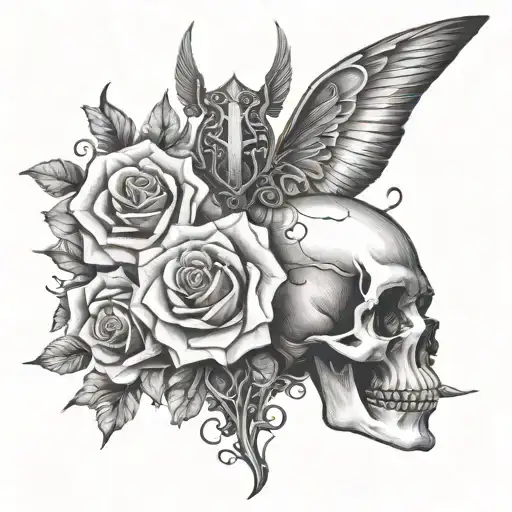 Draw me a back tattoo. The top of the neck should have the number 14.	The shoulder should have the word resurrection in  tattoo design idea