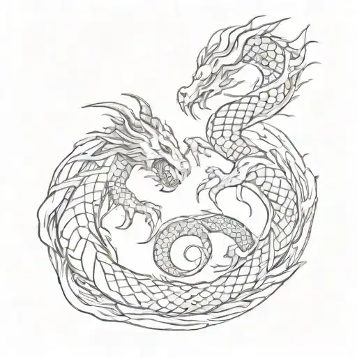 yin yang, dragon on white part, scorpion on black tattoo design idea