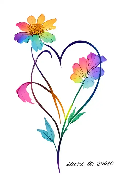Voilet flower. Birth date, rainbow heart, name tattoo tattoo design idea