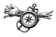 compass with anchor and rope wrapped around arm tattoo design idea
