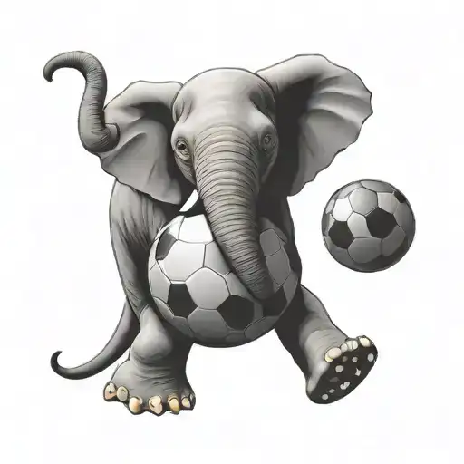 An abstract tattoo featuring a football morphing into an elephant, representing the client's passion for both football and family tattoo design idea