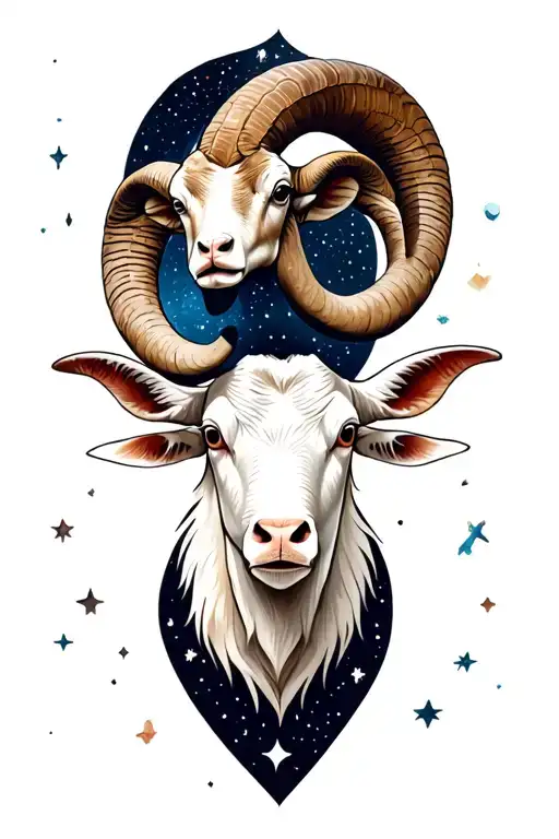 areies ram head surrounded by stars n mars background tattoo design idea