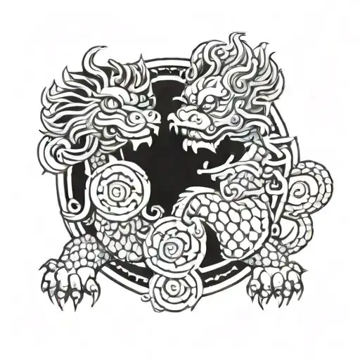 foo dog circle tattoo design idea