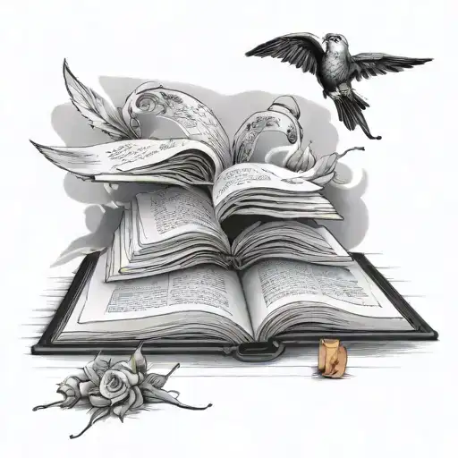 nice evening open book whose pages fly away tattoo design idea