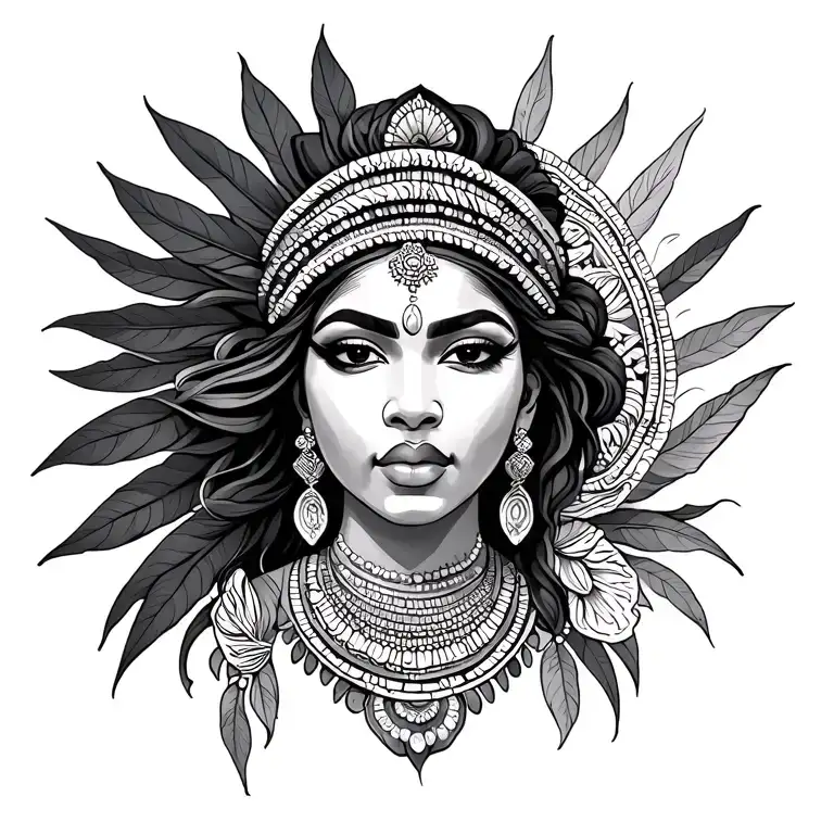 African goddess surrounded tattoo design idea